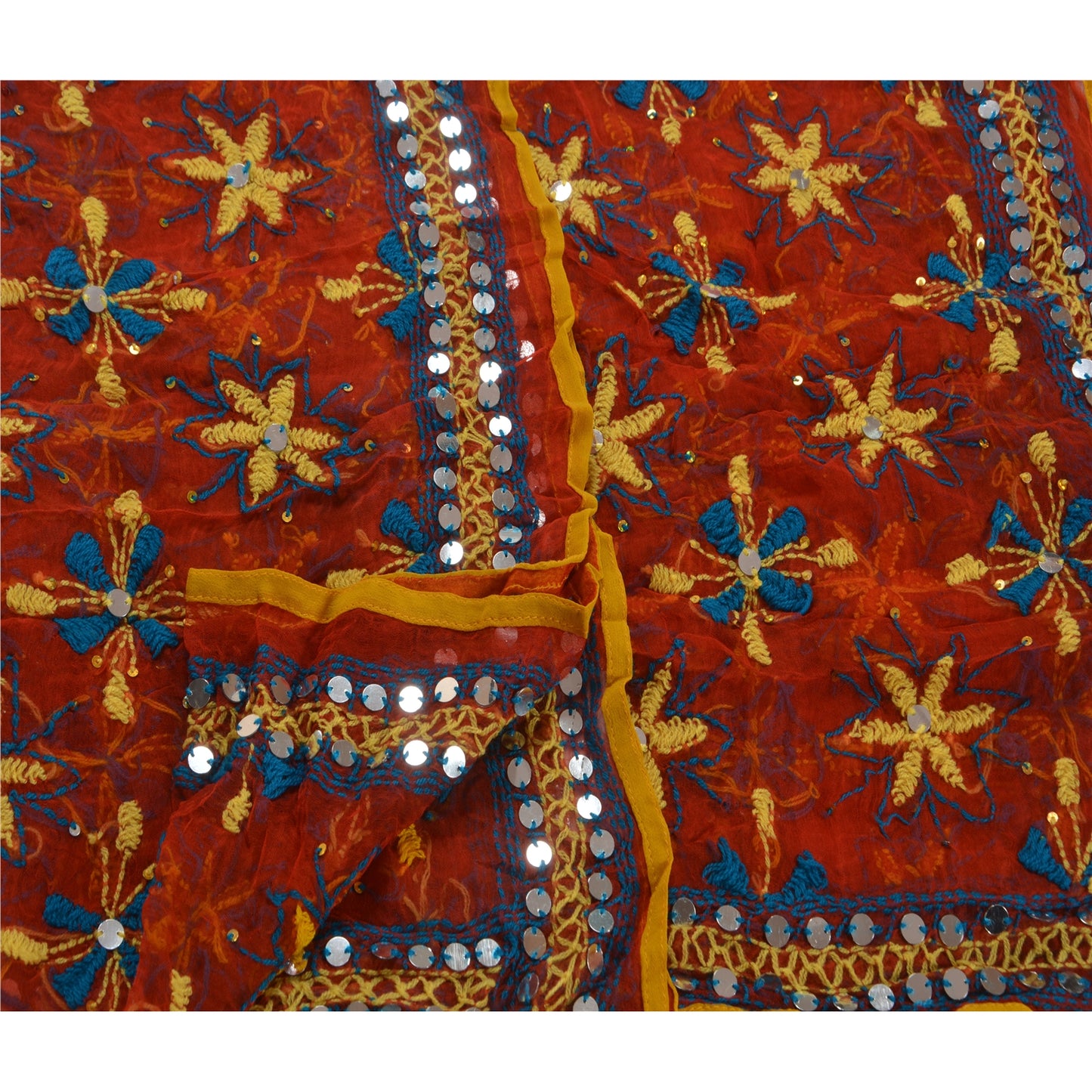 Sanskriti Vintage Blend Georgette Dupatta Long Stole OOAK Handmade Phulkari Veil