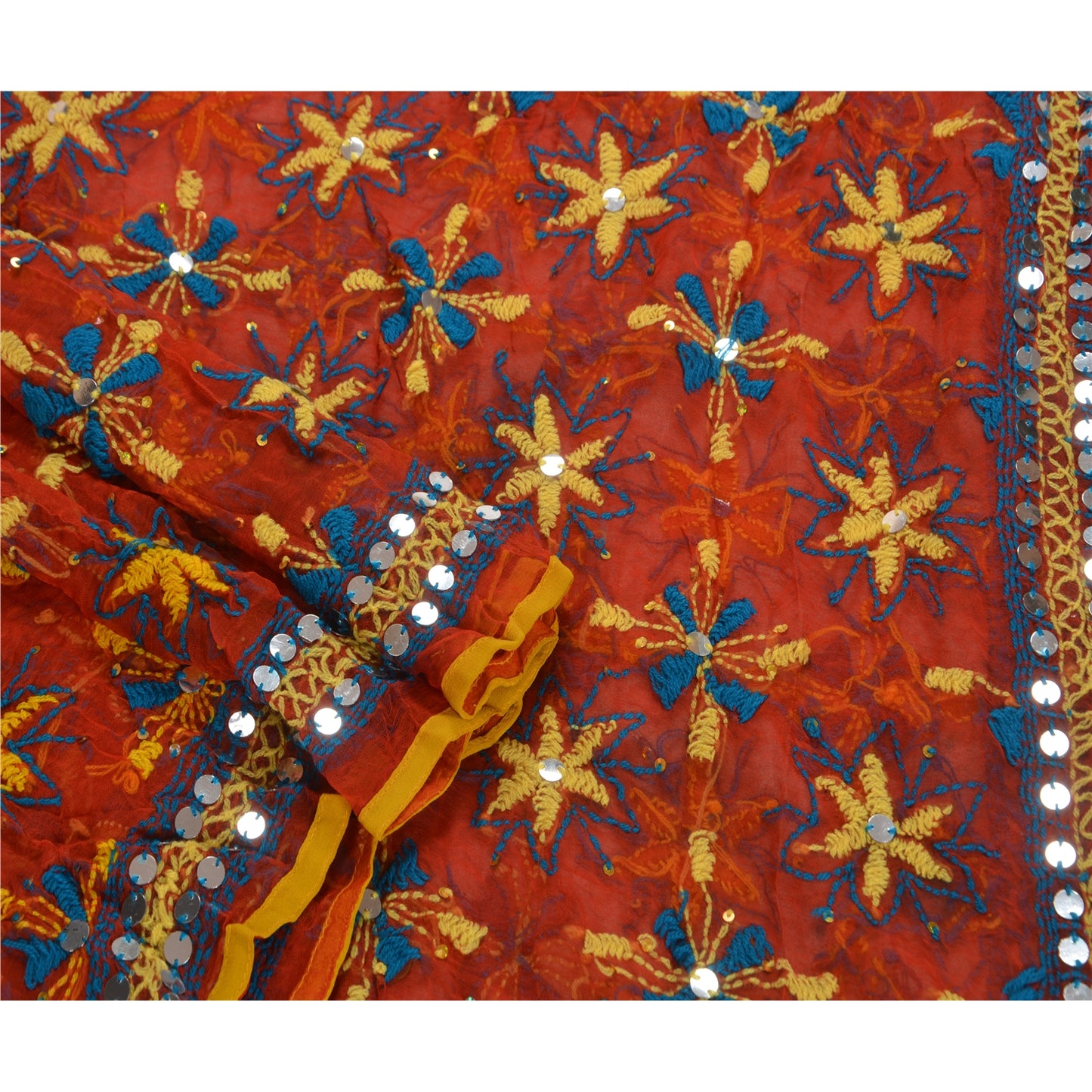 Sanskriti Vintage Blend Georgette Dupatta Long Stole OOAK Handmade Phulkari Veil