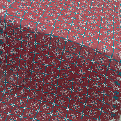 Sanskriti Vintage Blend Georgette Long Dupatta Dark Red Handmade Phulkari Veil