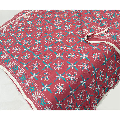 Sanskriti Vintage Blend Georgette Long Dupatta Dark Red Handmade Phulkari Veil