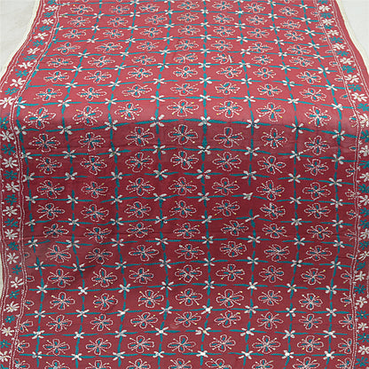 Sanskriti Vintage Blend Georgette Long Dupatta Dark Red Handmade Phulkari Veil