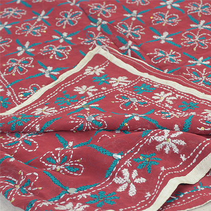 Sanskriti Vintage Blend Georgette Long Dupatta Dark Red Handmade Phulkari Veil