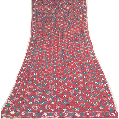 Sanskriti Vintage Blend Georgette Long Dupatta Dark Red Handmade Phulkari Veil