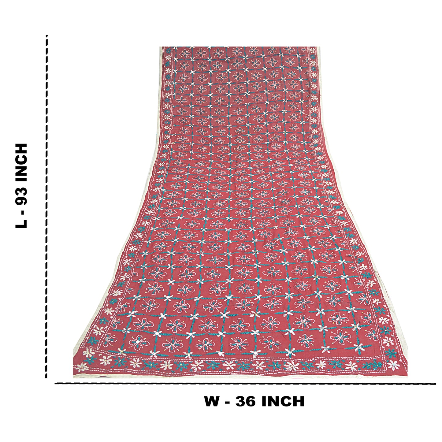 Sanskriti Vintage Blend Georgette Long Dupatta Dark Red Handmade Phulkari Veil