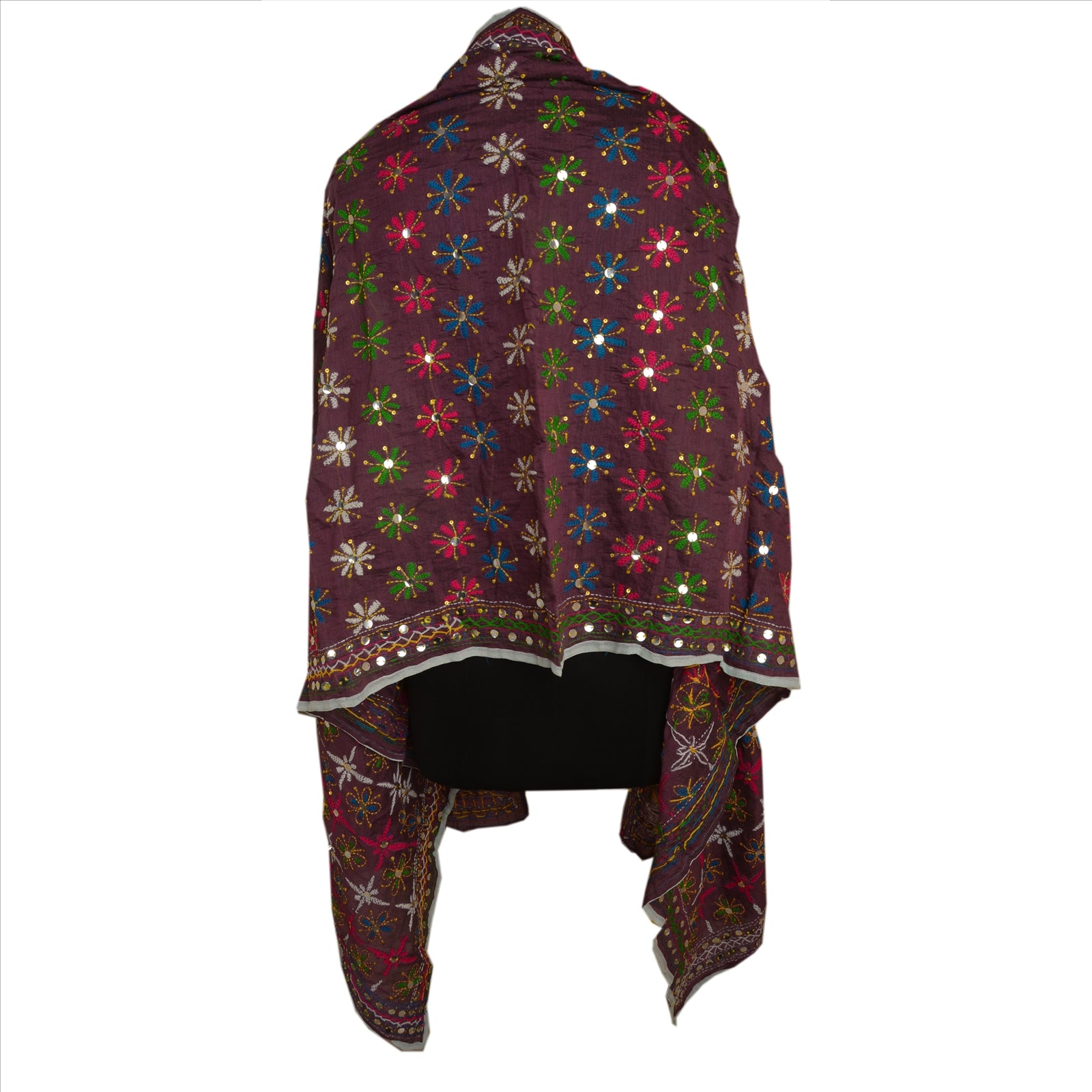 Sanskriti Vintage Dupatta Long Stole Cotton Purple Hand Embroidered Phulkari From Panjab Scarves Indian Craft Supplies Fabric