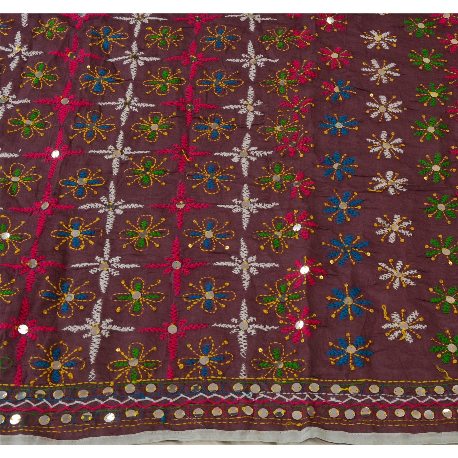 Sanskriti Vintage Dupatta Long Stole Cotton Purple Hand Embroidered Phulkari From Panjab Scarves Indian Craft Supplies Fabric