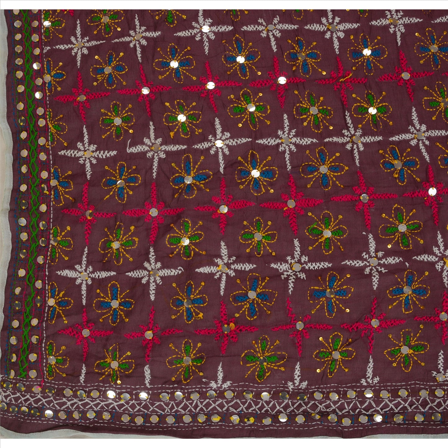 Sanskriti Vintage Dupatta Long Stole Cotton Purple Hand Embroidered Phulkari From Panjab Scarves Indian Craft Supplies Fabric