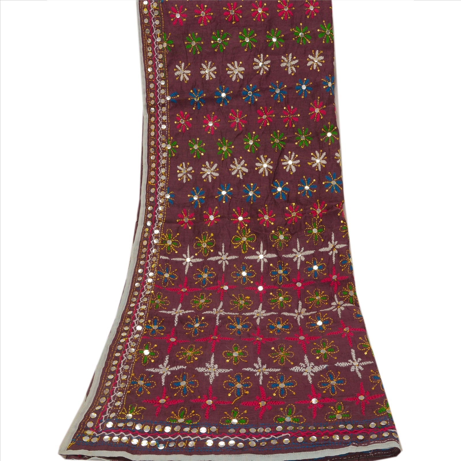 Sanskriti Vintage Dupatta Long Stole Cotton Purple Hand Embroidered Phulkari From Panjab Scarves Indian Craft Supplies Fabric