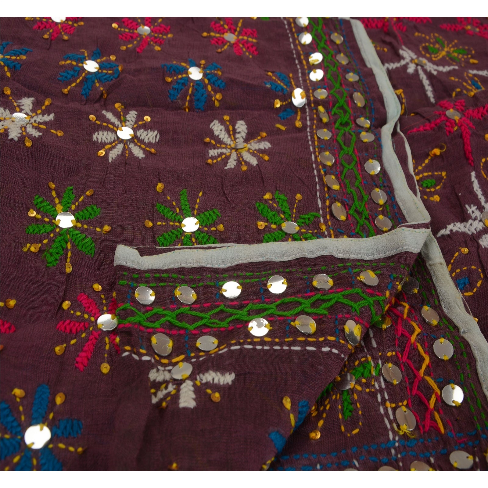 Sanskriti Vintage Dupatta Long Stole Cotton Purple Hand Embroidered Phulkari From Panjab Scarves Indian Craft Supplies Fabric