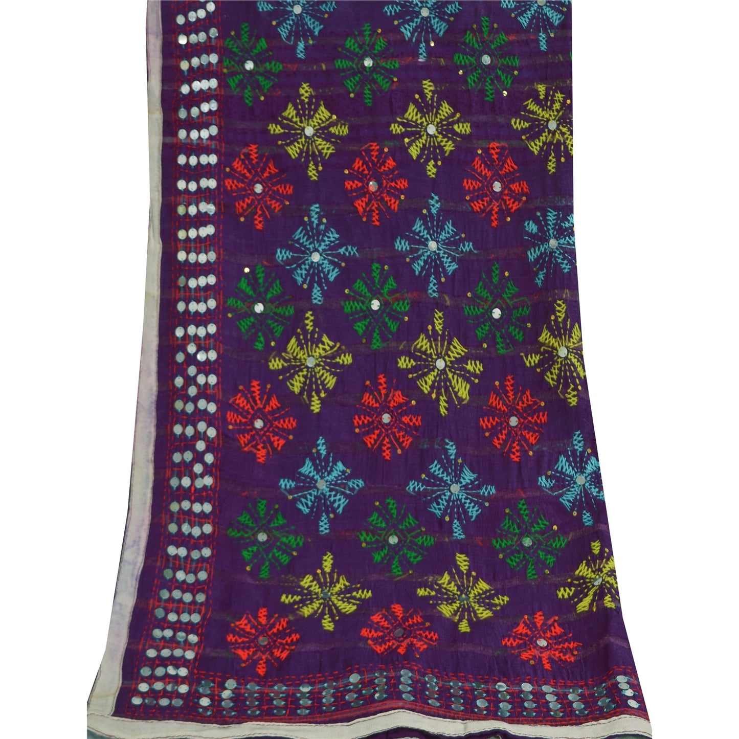 Sanskriti Vintage Purple Dupatta 100% Pure Georgette Long Stole Hand Embroidered Phulkari Veil Crafting, Upcycling, Recycling, DressMaking