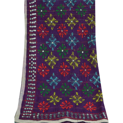 Sanskriti Vintage Purple Dupatta 100% Pure Georgette Long Stole Hand Embroidered Phulkari Veil Crafting, Upcycling, Recycling, DressMaking