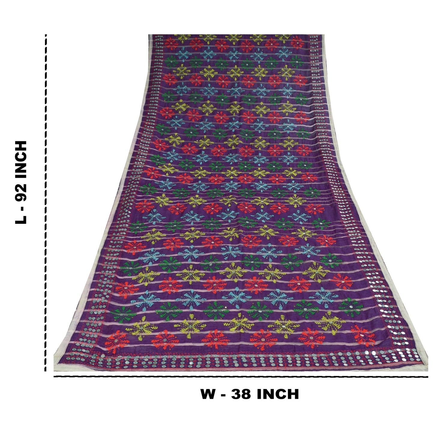 Sanskriti Vintage Purple Dupatta 100% Pure Georgette Long Stole Hand Embroidered Phulkari Veil Crafting, Upcycling, Recycling, DressMaking