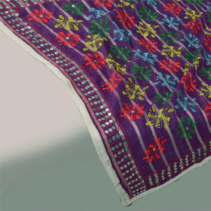 Sanskriti Vintage Purple Dupatta 100% Pure Georgette Long Stole Hand Embroidered Phulkari Veil Crafting, Upcycling, Recycling, DressMaking