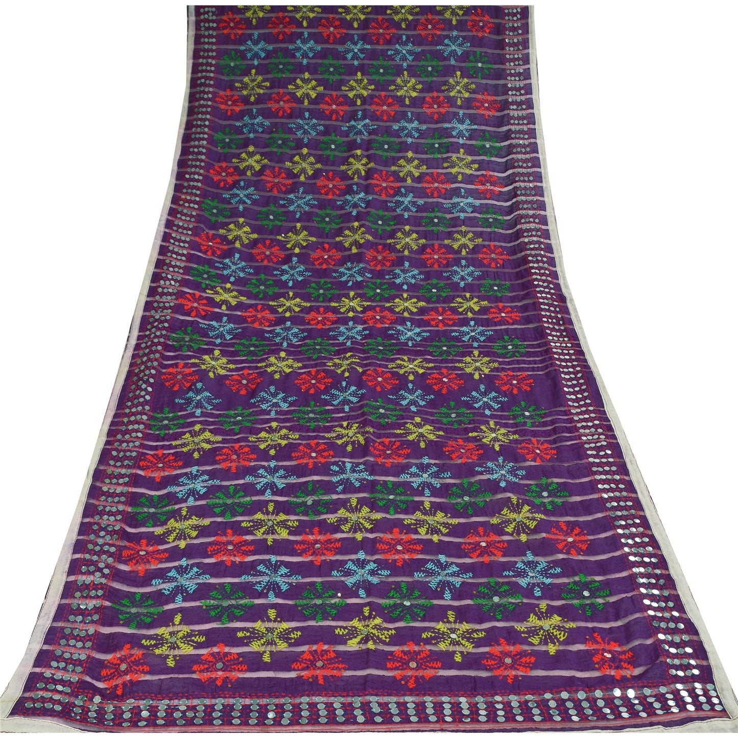 Sanskriti Vintage Purple Dupatta 100% Pure Georgette Long Stole Hand Embroidered Phulkari Veil Crafting, Upcycling, Recycling, DressMaking