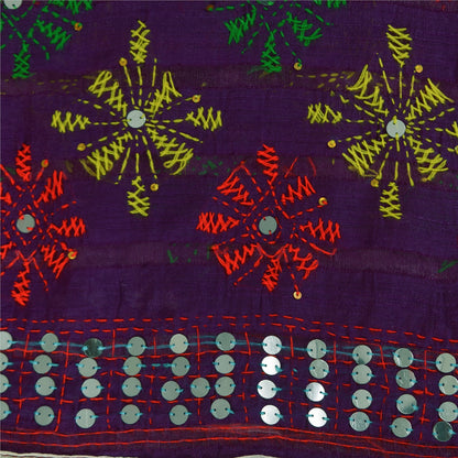 Sanskriti Vintage Purple Dupatta 100% Pure Georgette Long Stole Hand Embroidered Phulkari Veil Crafting, Upcycling, Recycling, DressMaking