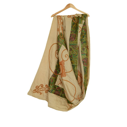 Sanskriti Vintage Ivory Pure Silk Dupatta Long Stole Hand Beaded Dori Wrap Veil Crafting, Upcycling, Recycling, Dress Making,Home Decor,