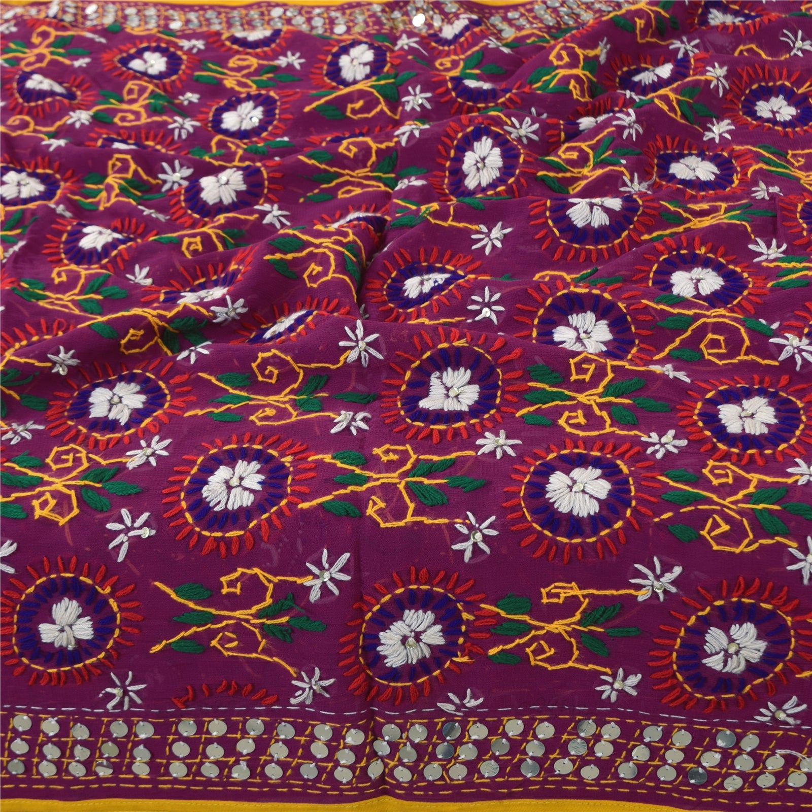 Sanskriti Vintage Dupatta Long Stole Pure Georgette Hand Embroidered Phulkari