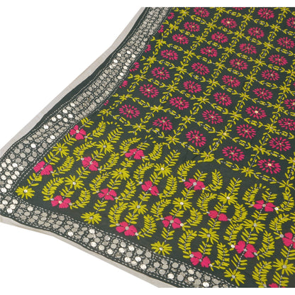 Sanskriti Vintage Dupatta Long Stole Black OOAK Hand Embroidered Phulkari Scarf