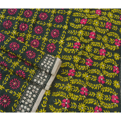 Sanskriti Vintage Dupatta Long Stole Black OOAK Hand Embroidered Phulkari Scarf
