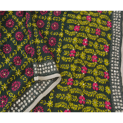 Sanskriti Vintage Dupatta Long Stole Black OOAK Hand Embroidered Phulkari Scarf