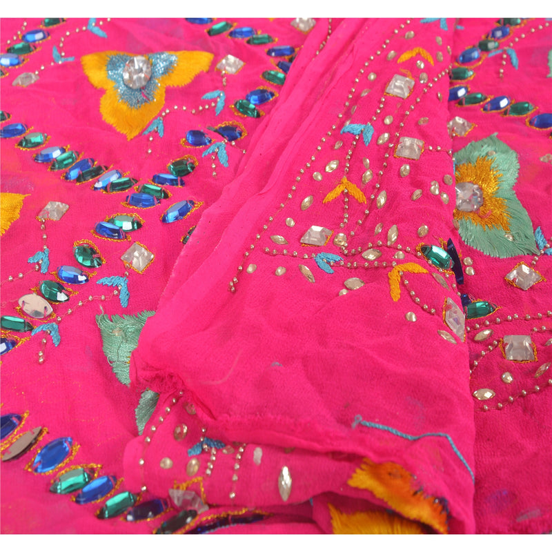 Sanskriti Vintage Pink Dupatta Long Stole Pure Georgette Silk Hand Beaded Veil