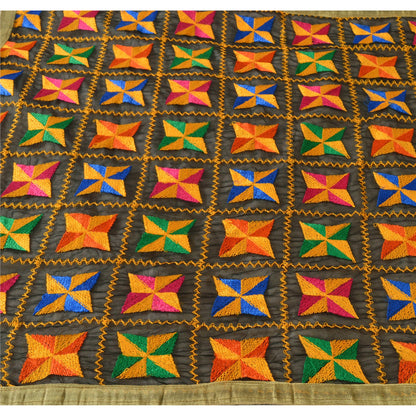 Sanskriti Vintage Black Dupatta Embroidered Chiffon Silk Bagh Phulkari Stole