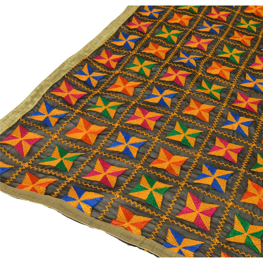 Sanskriti Vintage Black Dupatta Embroidered Chiffon Silk Bagh Phulkari Stole