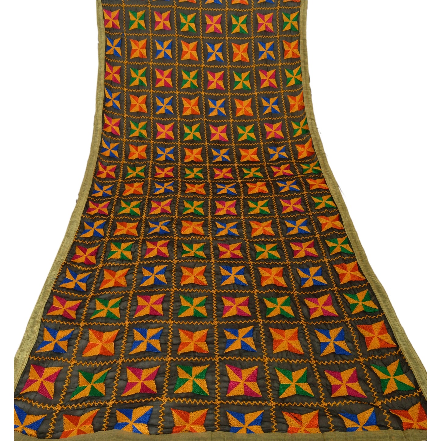 Sanskriti Vintage Black Dupatta Embroidered Chiffon Silk Bagh Phulkari Stole