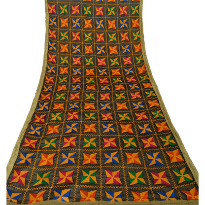 Sanskriti Vintage Black Dupatta Embroidered Chiffon Silk Bagh Phulkari Stole