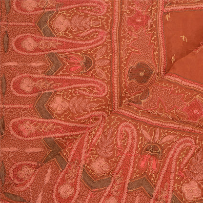 Sanskriti Vintage Rusty Orange Dupatta Long Stole Pure Crepe Silk Hand Beaded