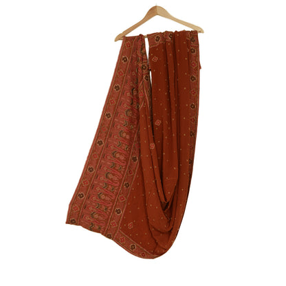 Sanskriti Vintage Rusty Orange Dupatta Long Stole Pure Crepe Silk Hand Beaded