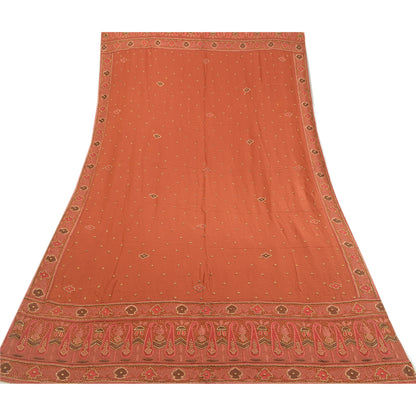 Sanskriti Vintage Rusty Orange Dupatta Long Stole Pure Crepe Silk Hand Beaded
