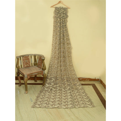 Sanskriti Vintage Golden Dupatta Net Fabric Stole Embroidered Patch Work Veil