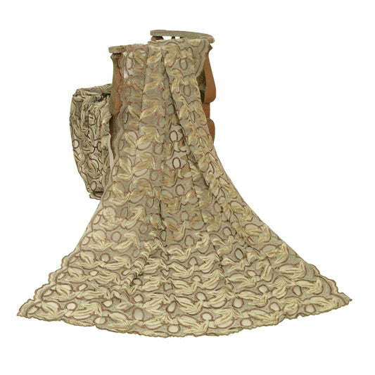 Sanskriti Vintage Golden Dupatta Net Fabric Stole Embroidered Patch Work Veil