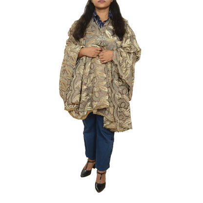 Sanskriti Vintage Golden Dupatta Net Fabric Stole Embroidered Patch Work Veil