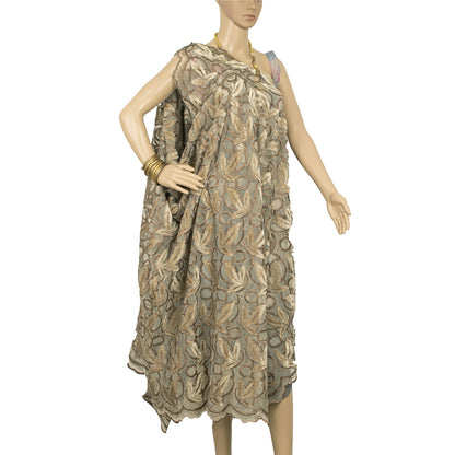 Sanskriti Vintage Golden Dupatta Net Fabric Stole Embroidered Patch Work Veil