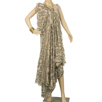 Sanskriti Vintage Golden Dupatta Net Fabric Stole Embroidered Patch Work Veil