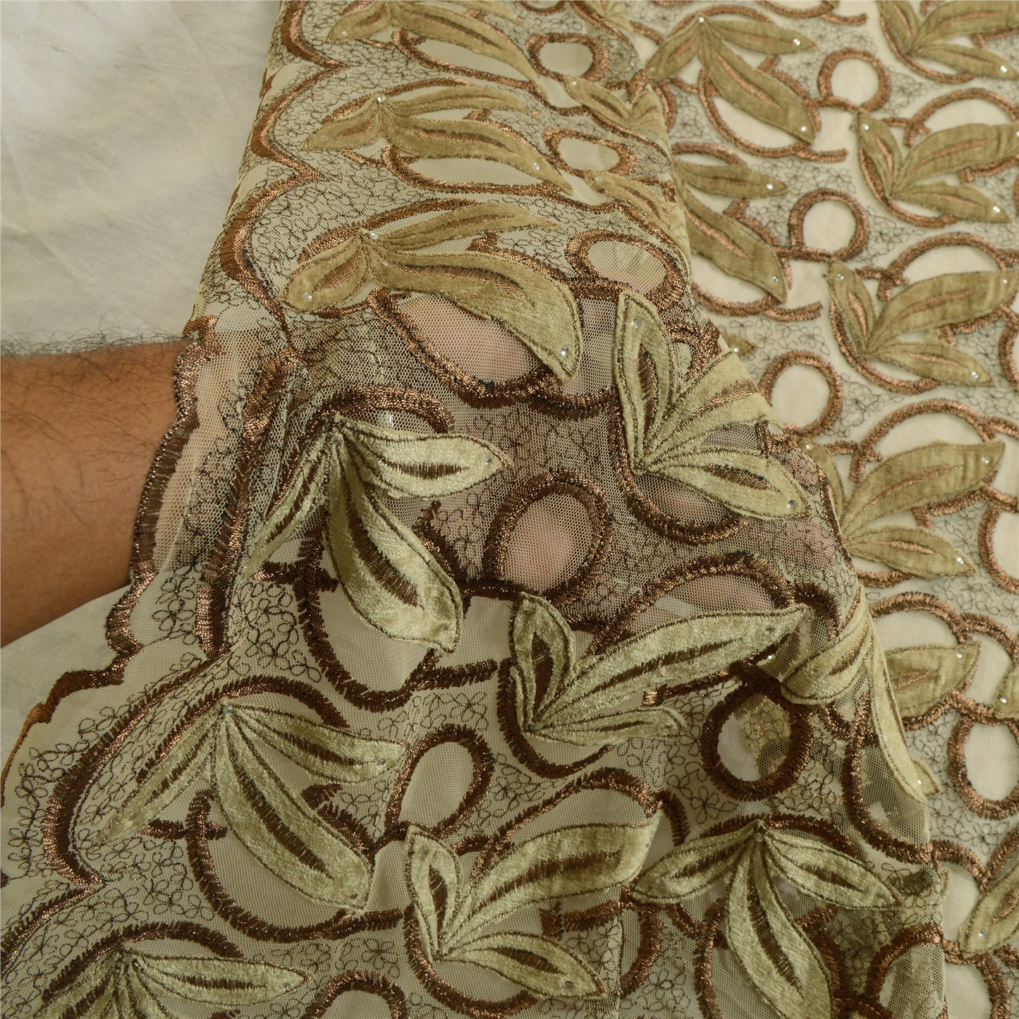 Sanskriti Vintage Golden Dupatta Net Fabric Stole Embroidered Patch Work Veil