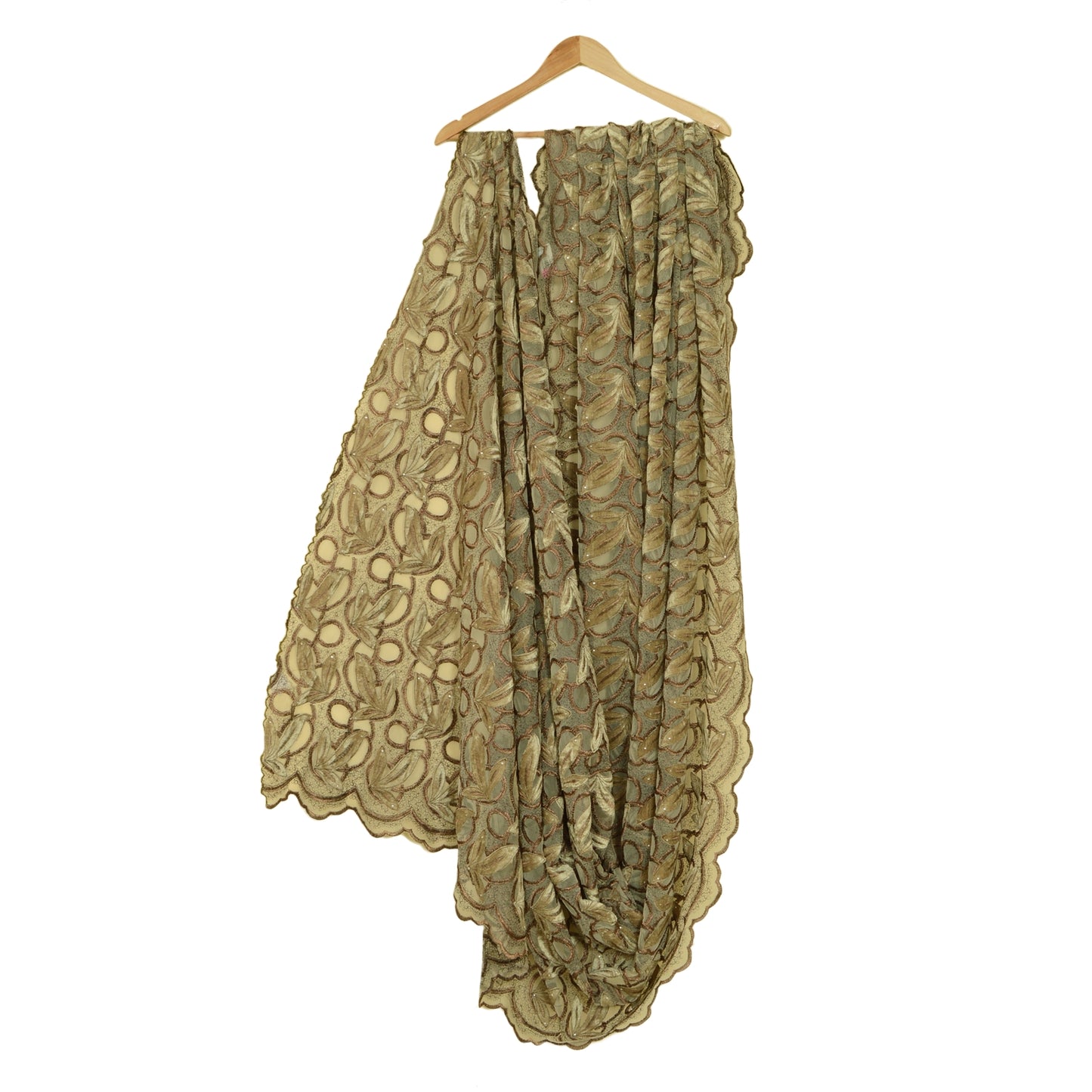 Sanskriti Vintage Golden Dupatta Net Fabric Stole Embroidered Patch Work Veil