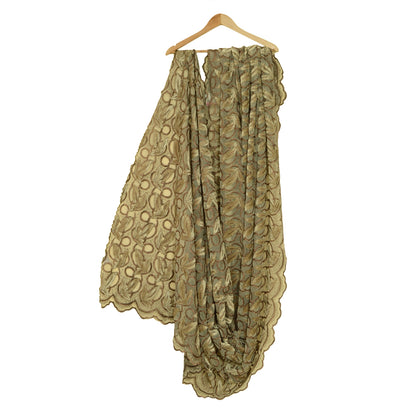 Sanskriti Vintage Golden Dupatta Net Fabric Stole Embroidered Patch Work Veil