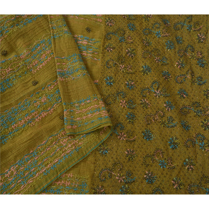 Sanskriti Vintage Green Long Dupatta Pure Cotton Hand Bead Chikankari Kota Stole