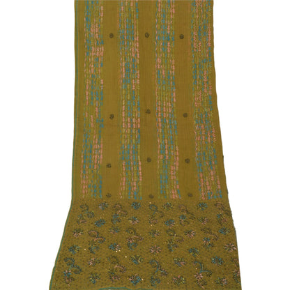 Sanskriti Vintage Green Long Dupatta Pure Cotton Hand Bead Chikankari Kota Stole