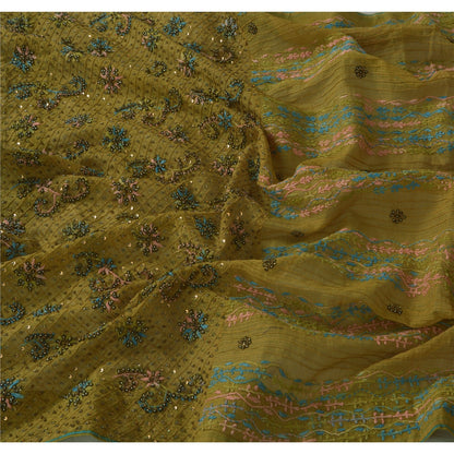 Sanskriti Vintage Green Long Dupatta Pure Cotton Hand Bead Chikankari Kota Stole