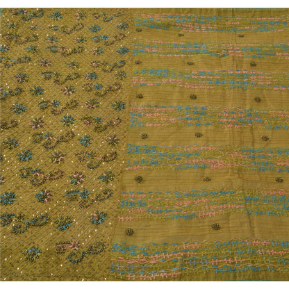 Sanskriti Vintage Green Long Dupatta Pure Cotton Hand Bead Chikankari Kota Stole