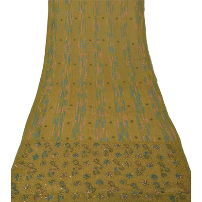 Sanskriti Vintage Green Long Dupatta Pure Cotton Hand Bead Chikankari Kota Stole