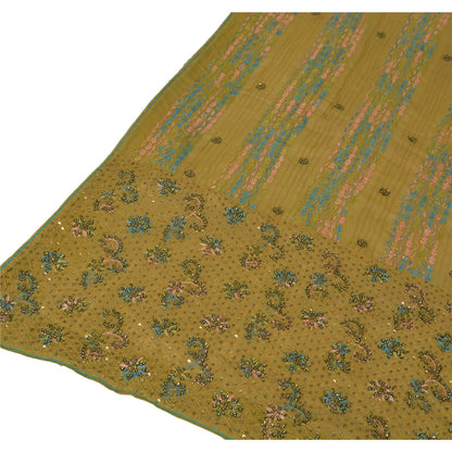 Sanskriti Vintage Green Long Dupatta Pure Cotton Hand Bead Chikankari Kota Stole