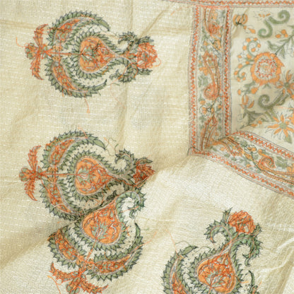 Sanskriti Vintage Dupatta/Stole Ivory Pure Silk Stole Hand Bead Party Zari Veil