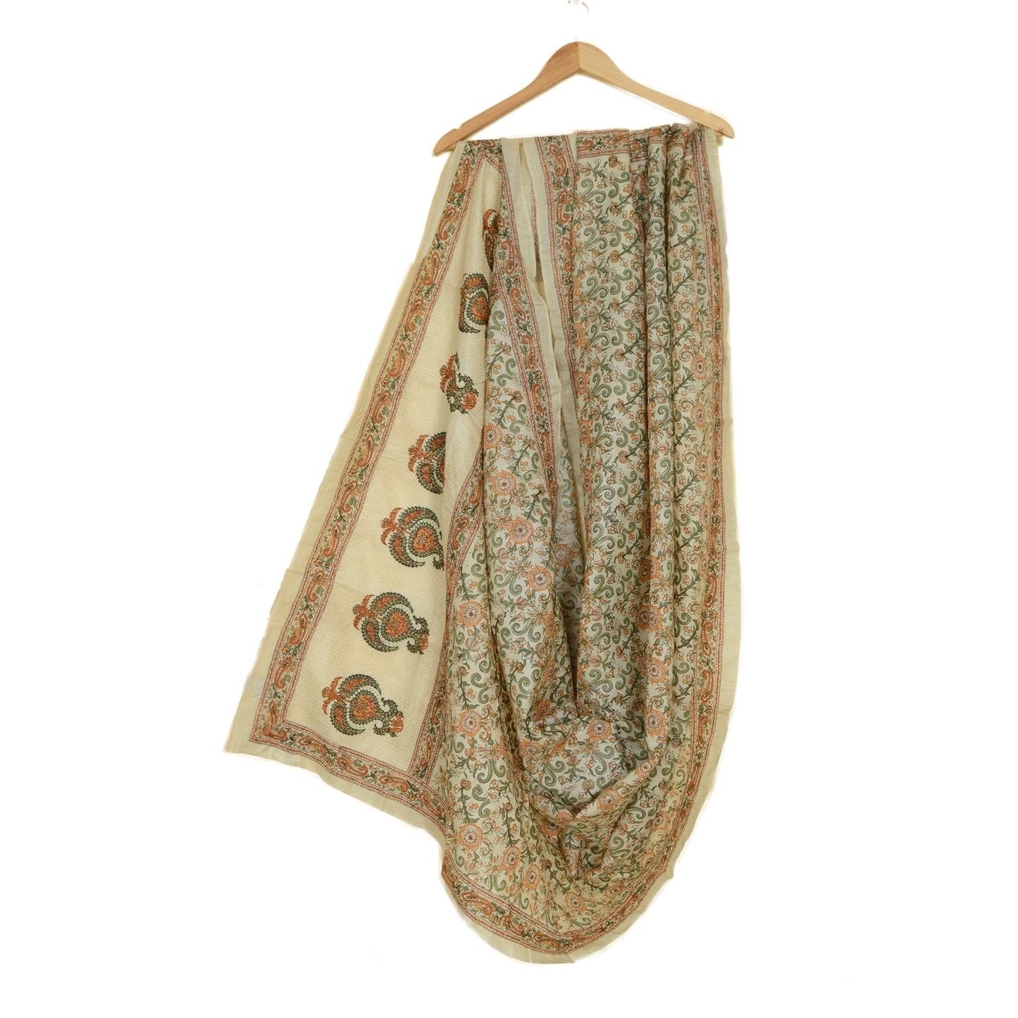 Sanskriti Vintage Dupatta/Stole Ivory Pure Silk Stole Hand Bead Party Zari Veil