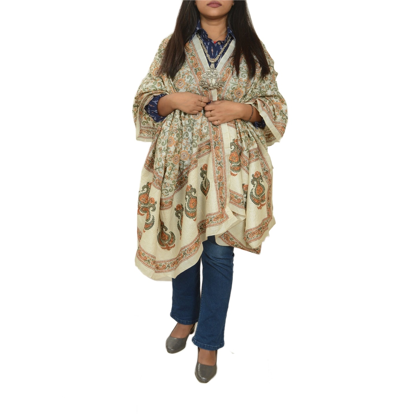 Sanskriti Vintage Dupatta/Stole Ivory Pure Silk Stole Hand Bead Party Zari Veil