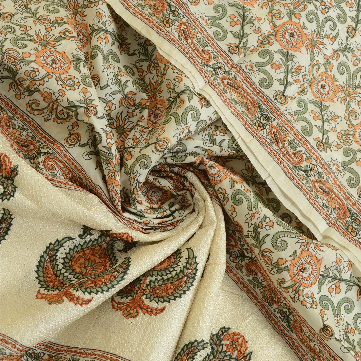 Sanskriti Vintage Dupatta/Stole Ivory Pure Silk Stole Hand Bead Party Zari Veil